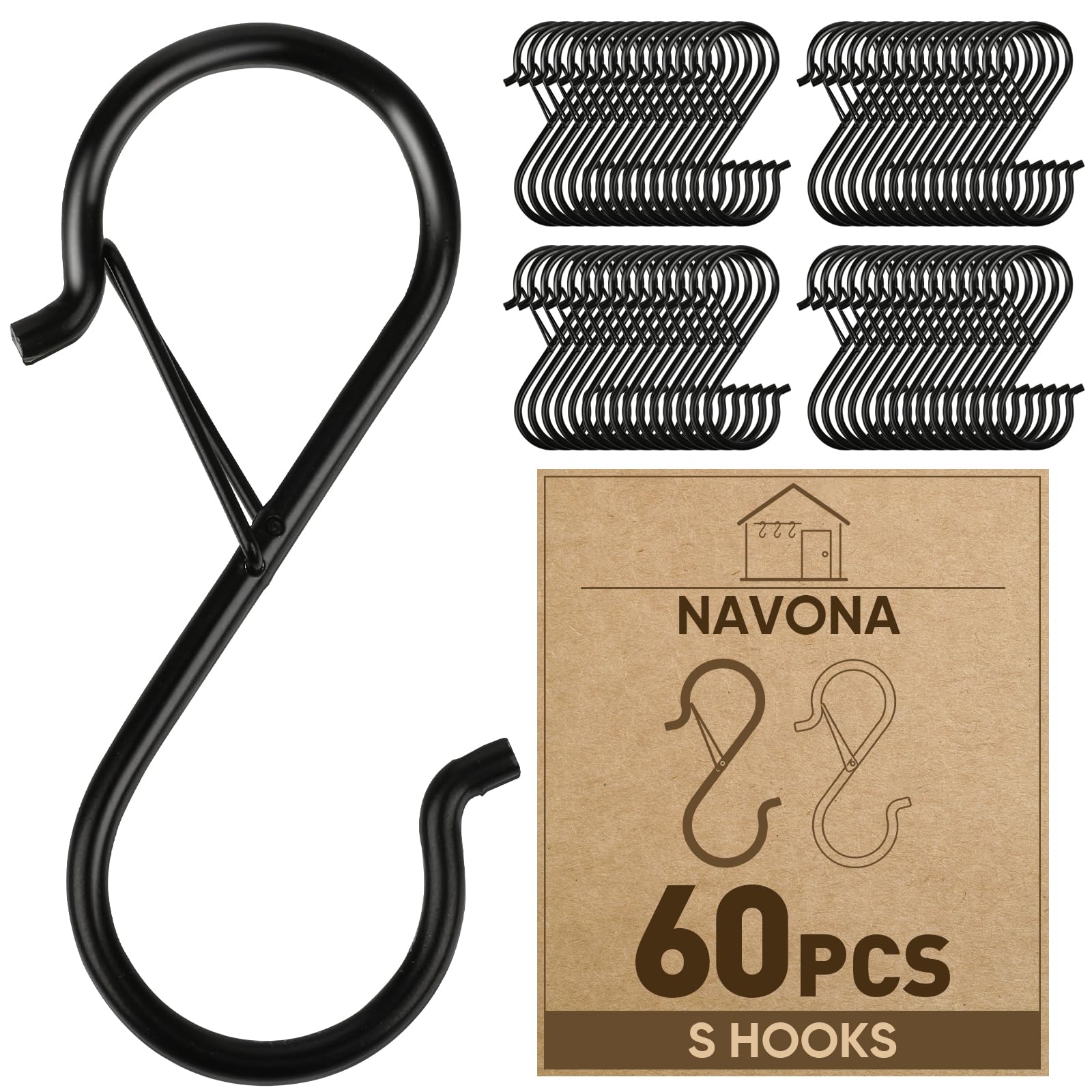 Navona heavy-duty S-hook with locking clip secures pots on a rod