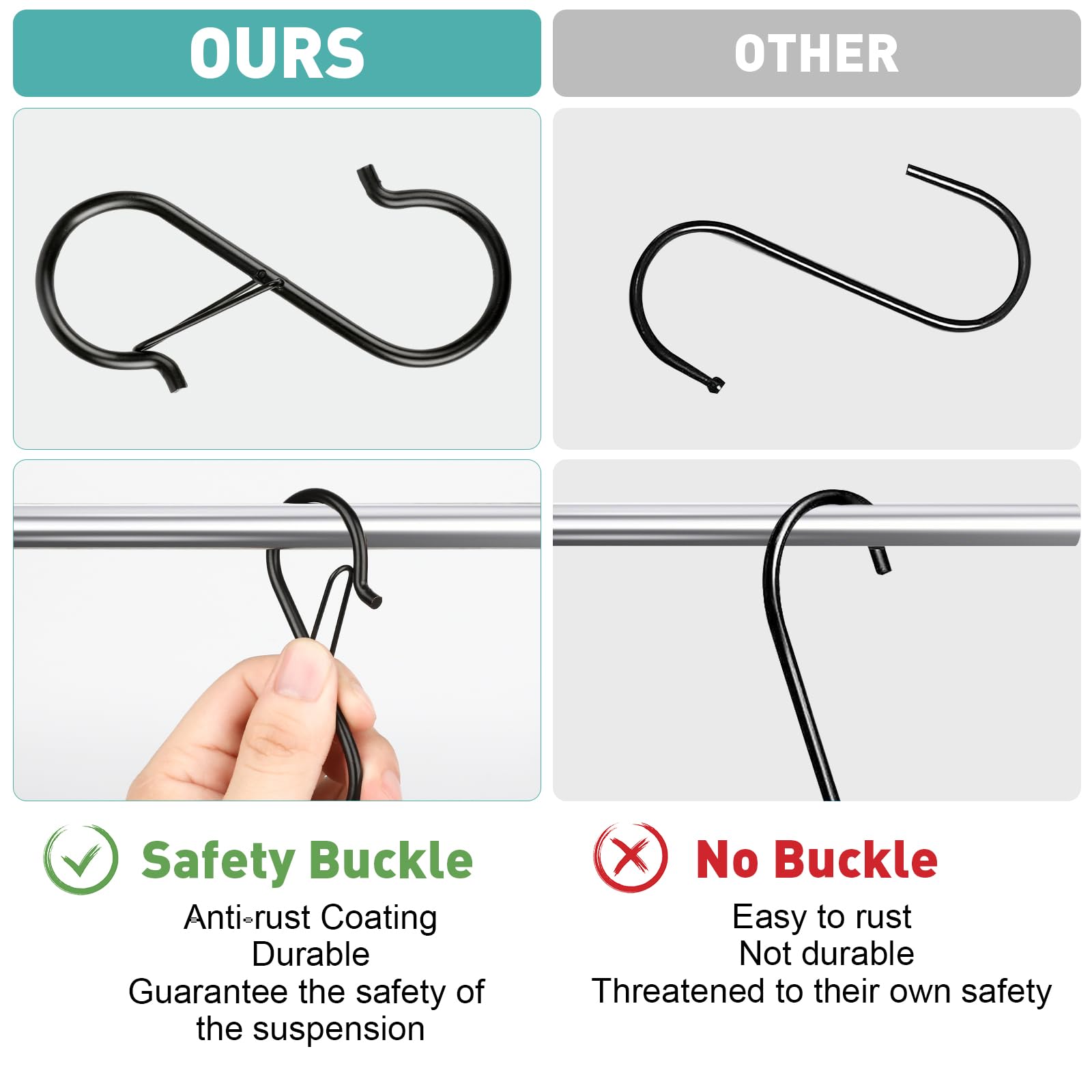 Navona S-hook outdoors supporting wind chimes and feeders