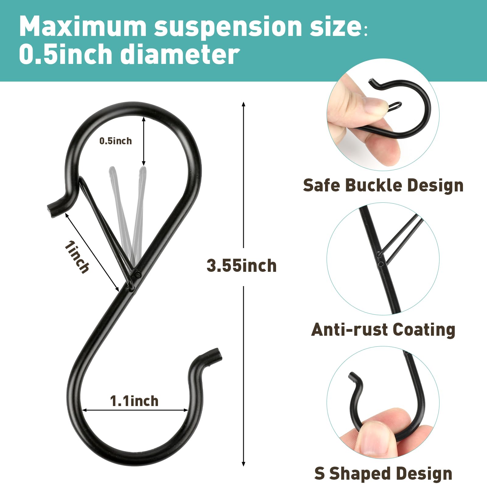 Close-up of Navona S-hook with rust-resistant coating