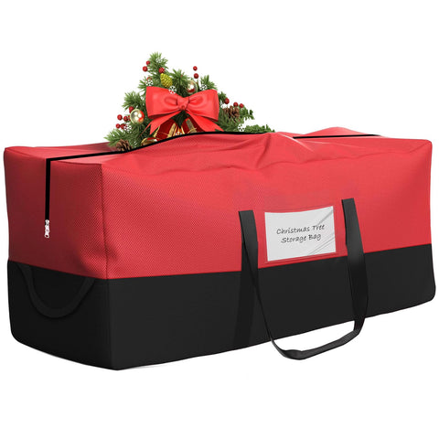 NAVTUE Christmas tree storage bag showing size to fit an 8 ft tree and stay organized