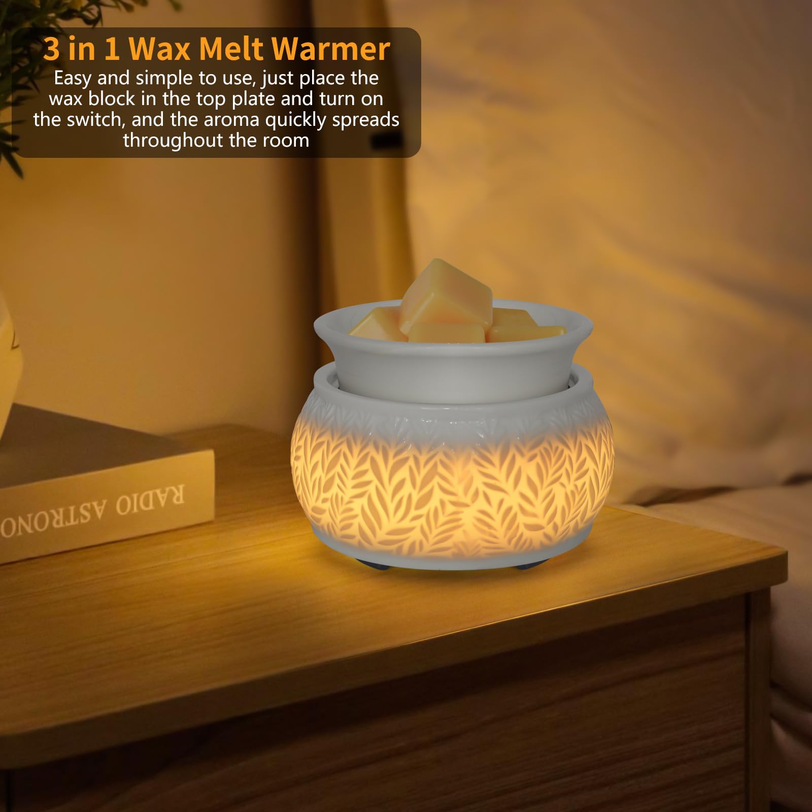 Nawaza 3-in-1 wax melt warmer for jar candles and essential oils.