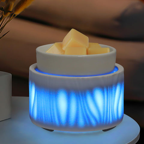 Nawaza ceramic wax melt warmer with 7 colors LED ambiance for cozy spaces.
