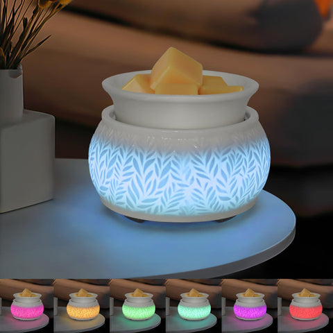 Nawaza ceramic wax melt warmer with 7 colors LED light enhances ambiance.
