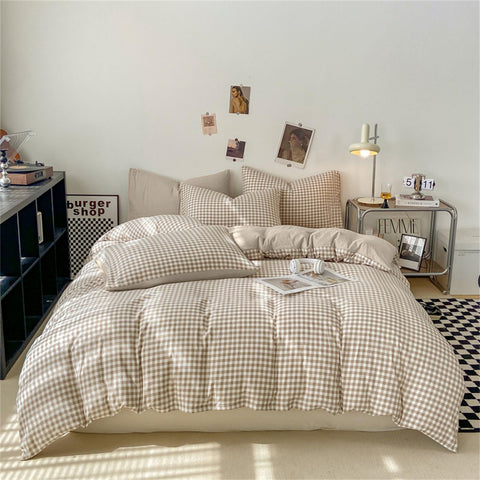 Nayoroom gingham duvet cover queen brown tan; soft washed microfiber for a cozy night’s sleep.