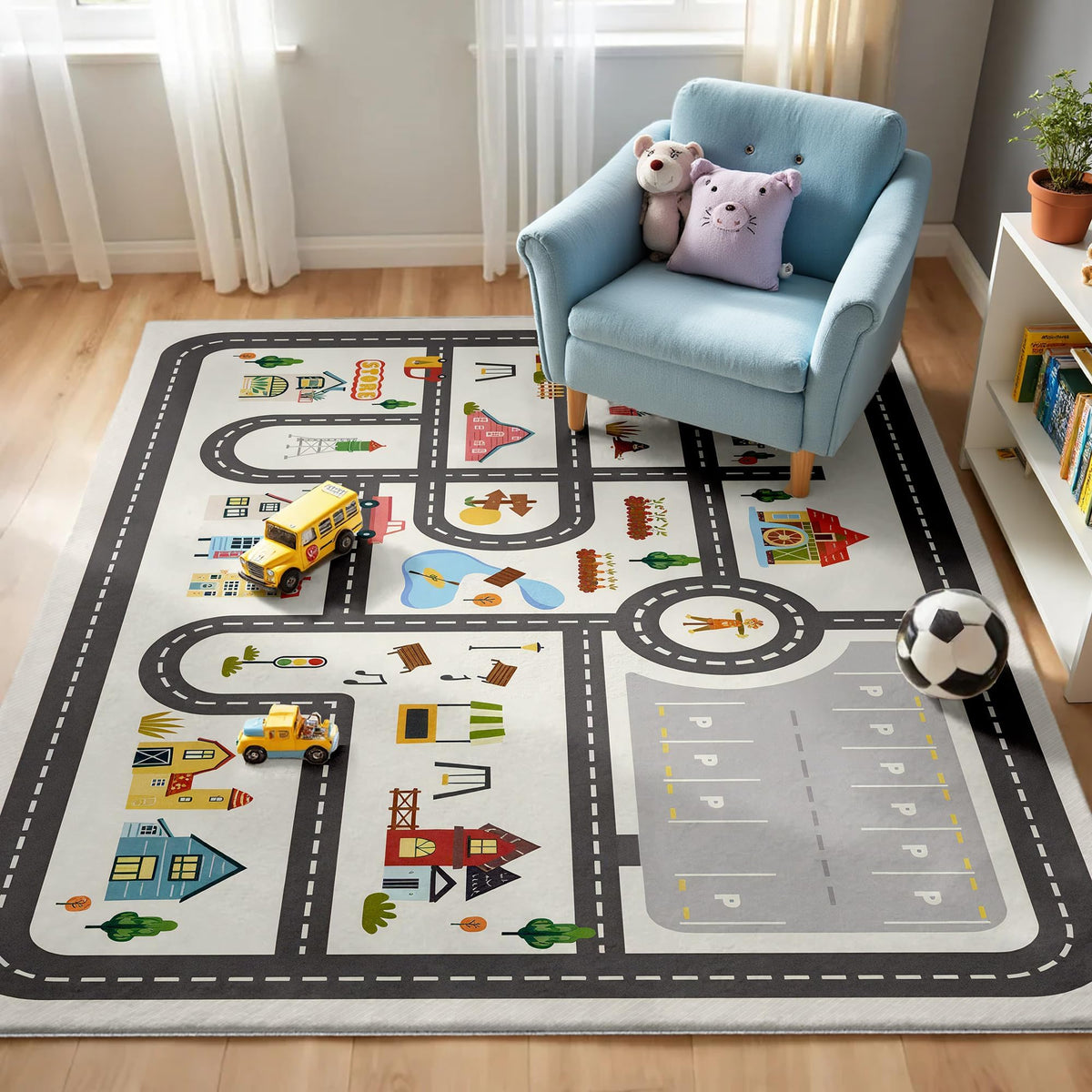 Nayoroom Kids Town Road Rug with city map design for imaginative playtime.