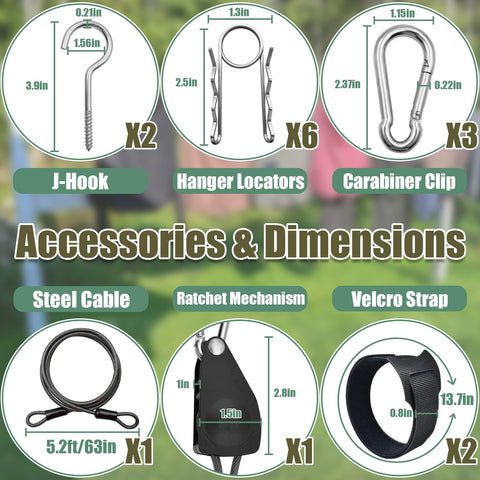 NAZOU Outdoor Retractable Clothesline hooks and carabiners for versatile attachment points