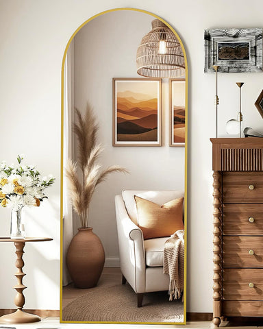 NBGV arch full-length mirror gold with stand brightens rooms