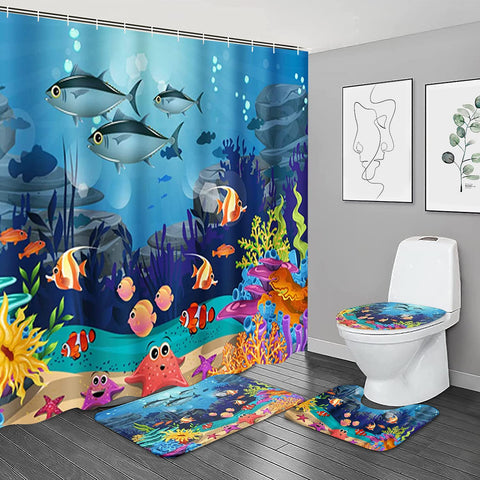 NBVKO cartoon ocean shower curtain with playful marine design enhances bathroom style