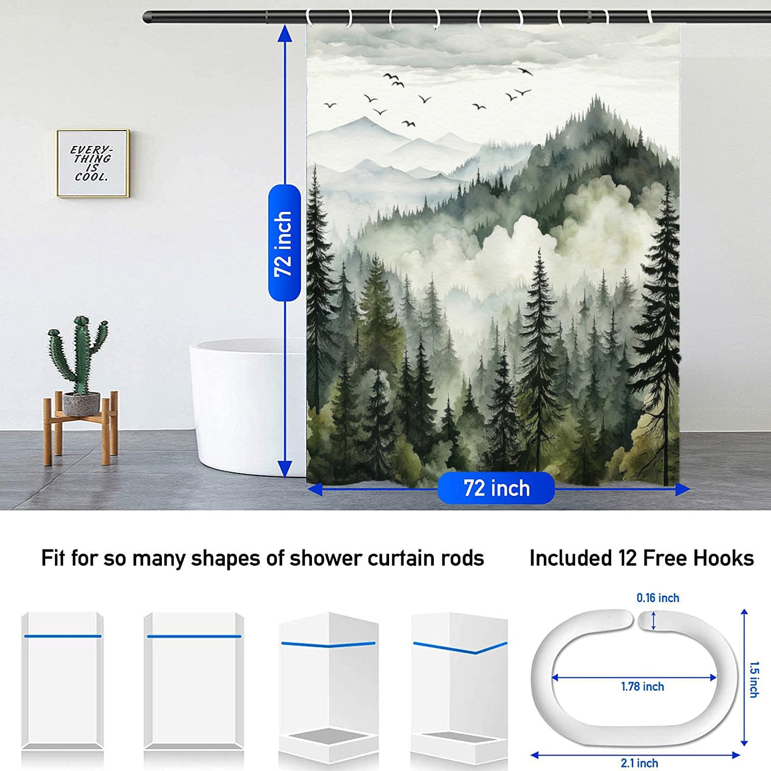 NBVKO Green Misty Forest bath mat with non-slip surface and quick-dry design