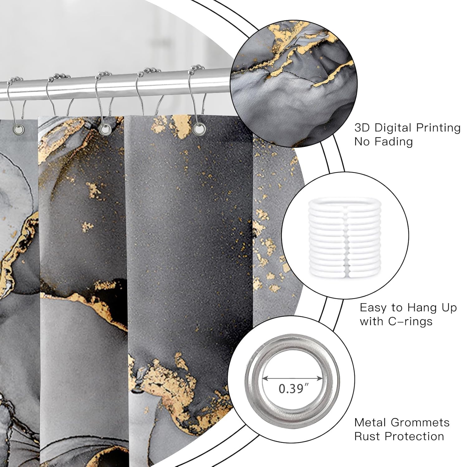 NBVKO 12-piece shower curtain hooks enable easy installation