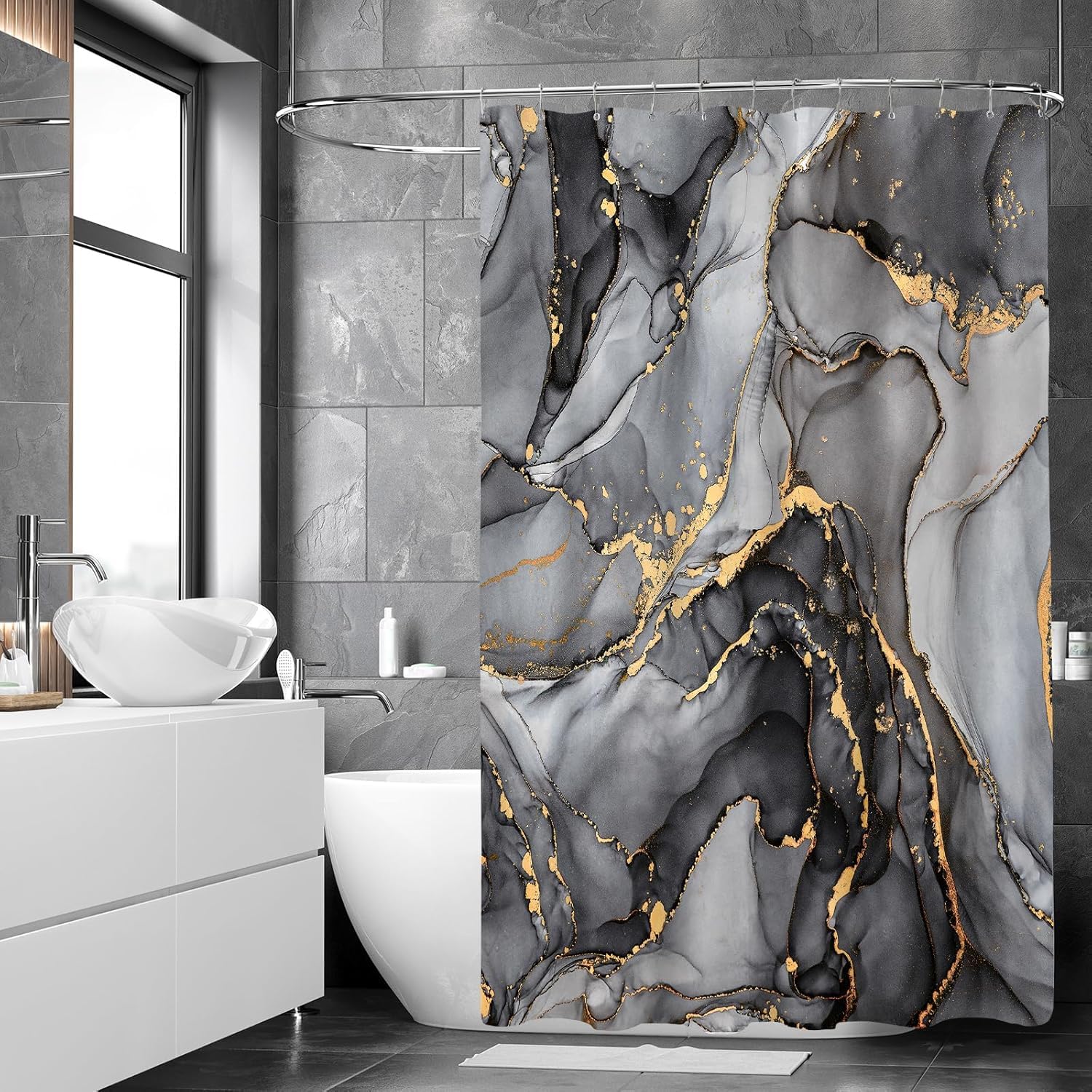 NBVKO U-contour rug fits most tubs for a seamless look