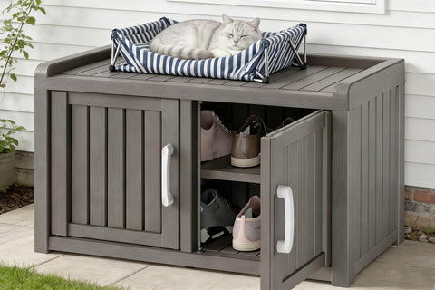 NBYSGO 2-Tier Storage Bench outdoor shoe cabinet with weatherproof protection.