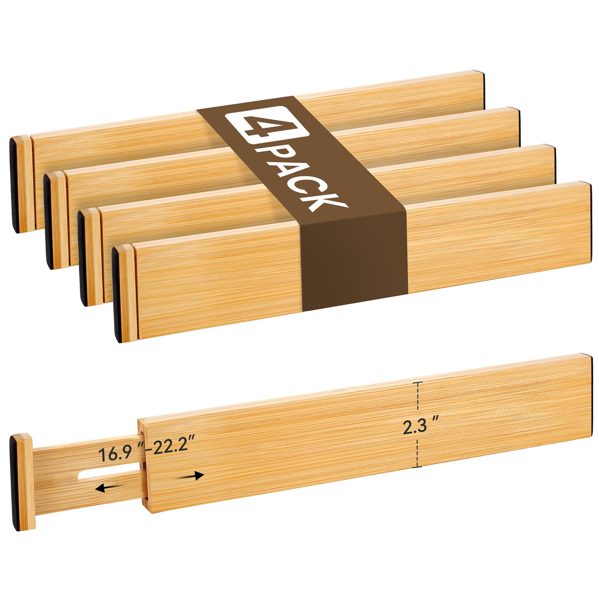 NCUE bamboo drawer divider 4-piece set creates neat compartments in any drawer