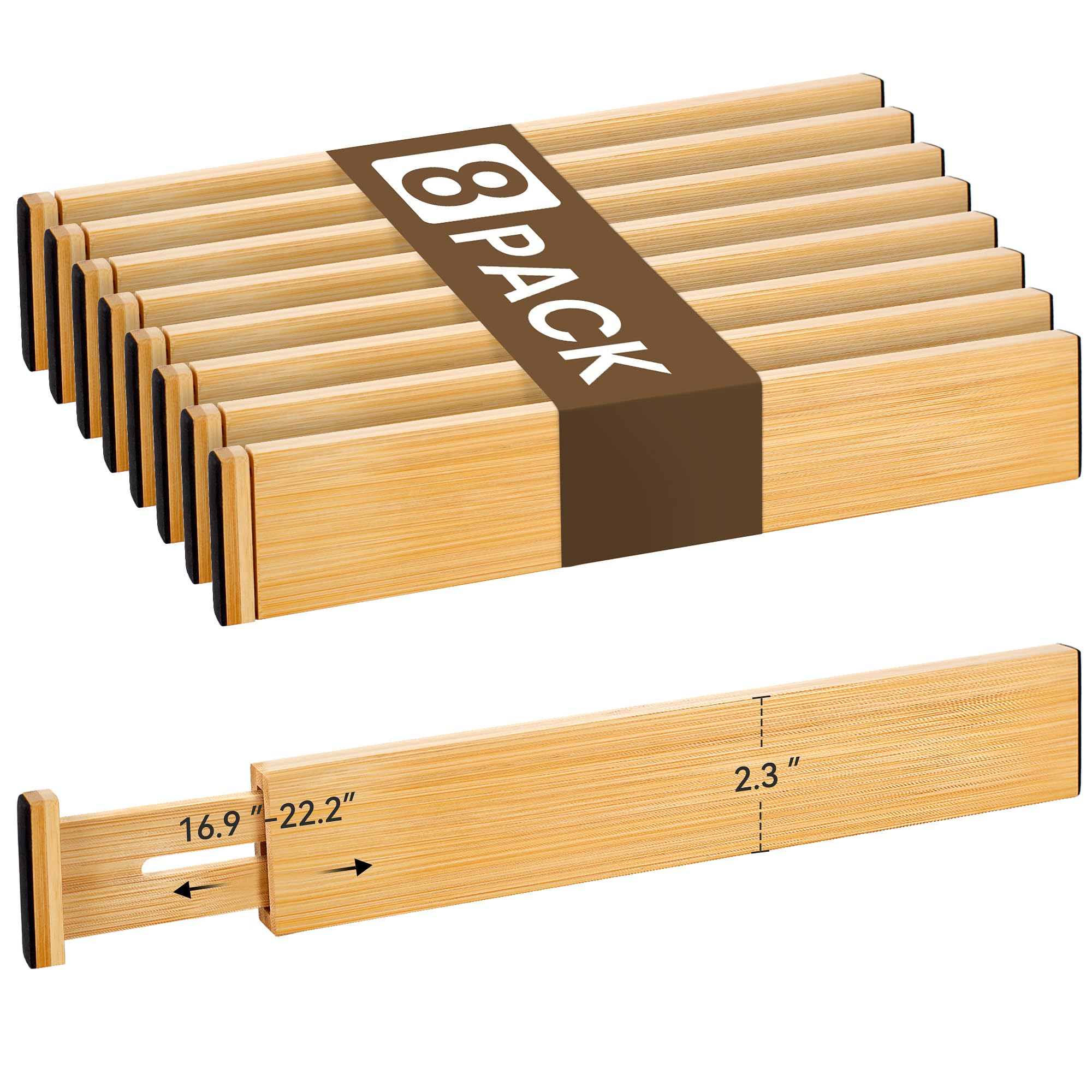 NCUE bamboo drawer divider 8-piece set for organized drawers.