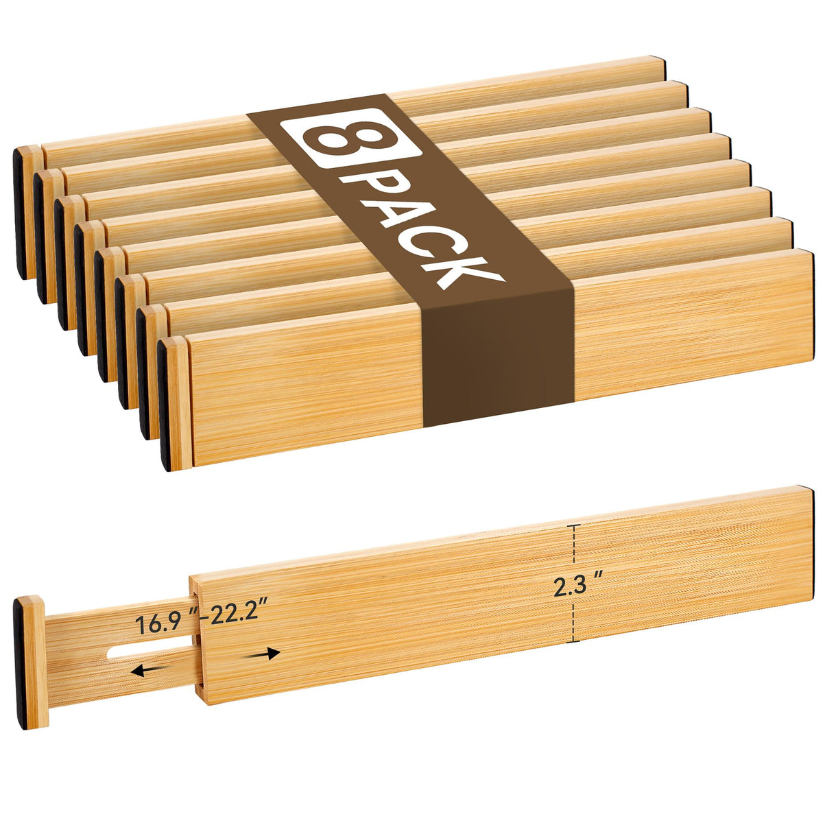 NCUE bamboo drawer divider 8-piece set for organized drawers.