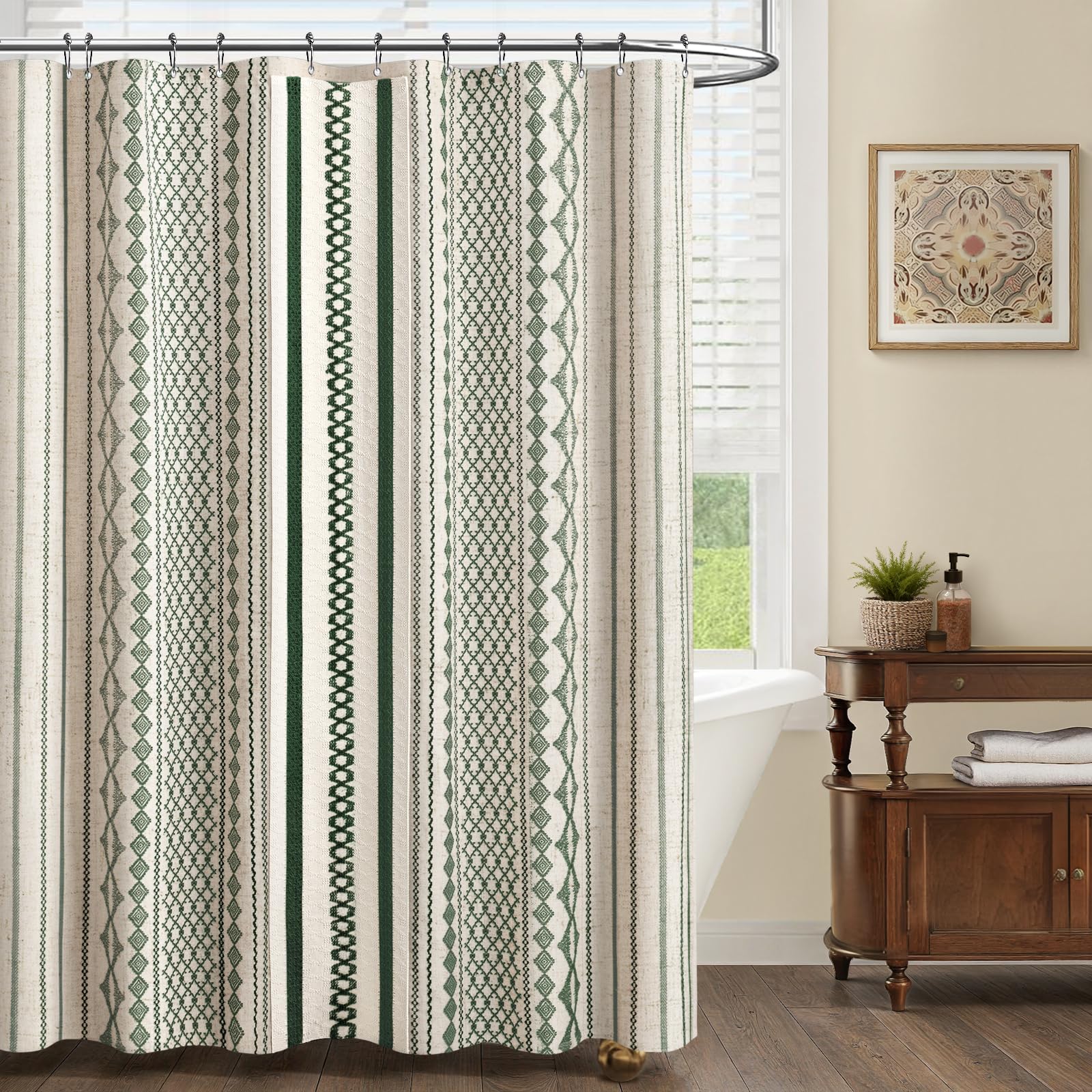 NDDYCU linen-striped print complements rustic and modern bathrooms with earthy tones.