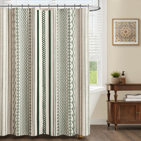 NDDYCU linen-striped print complements rustic and modern bathrooms with earthy tones.