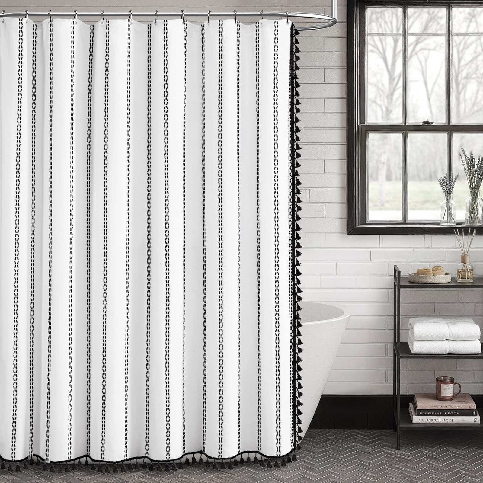 NDDYCU embroidery stripe detail enhances rustic farmhouse style.