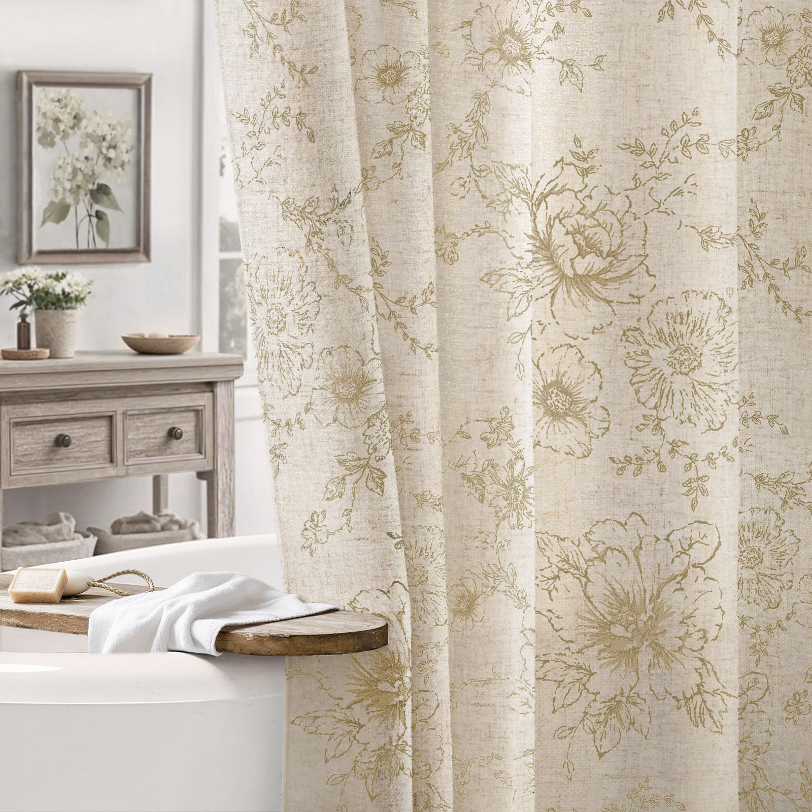 NDDYCU Farmhouse floral linen curtain with bloom pattern adds cozy privacy.