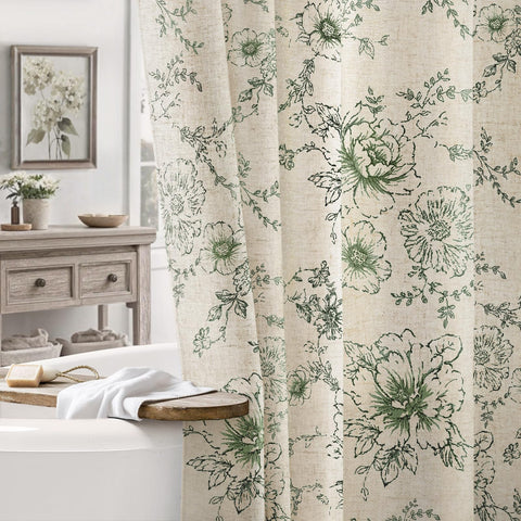 NDDYCU Farmhouse Floral Linen Shower Curtain bloom print close-up for calming privacy.