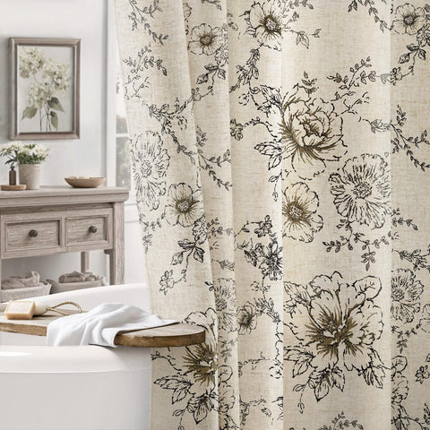 NDDYCU farmhouse floral linen shower curtain with bloom print adds calming elegance