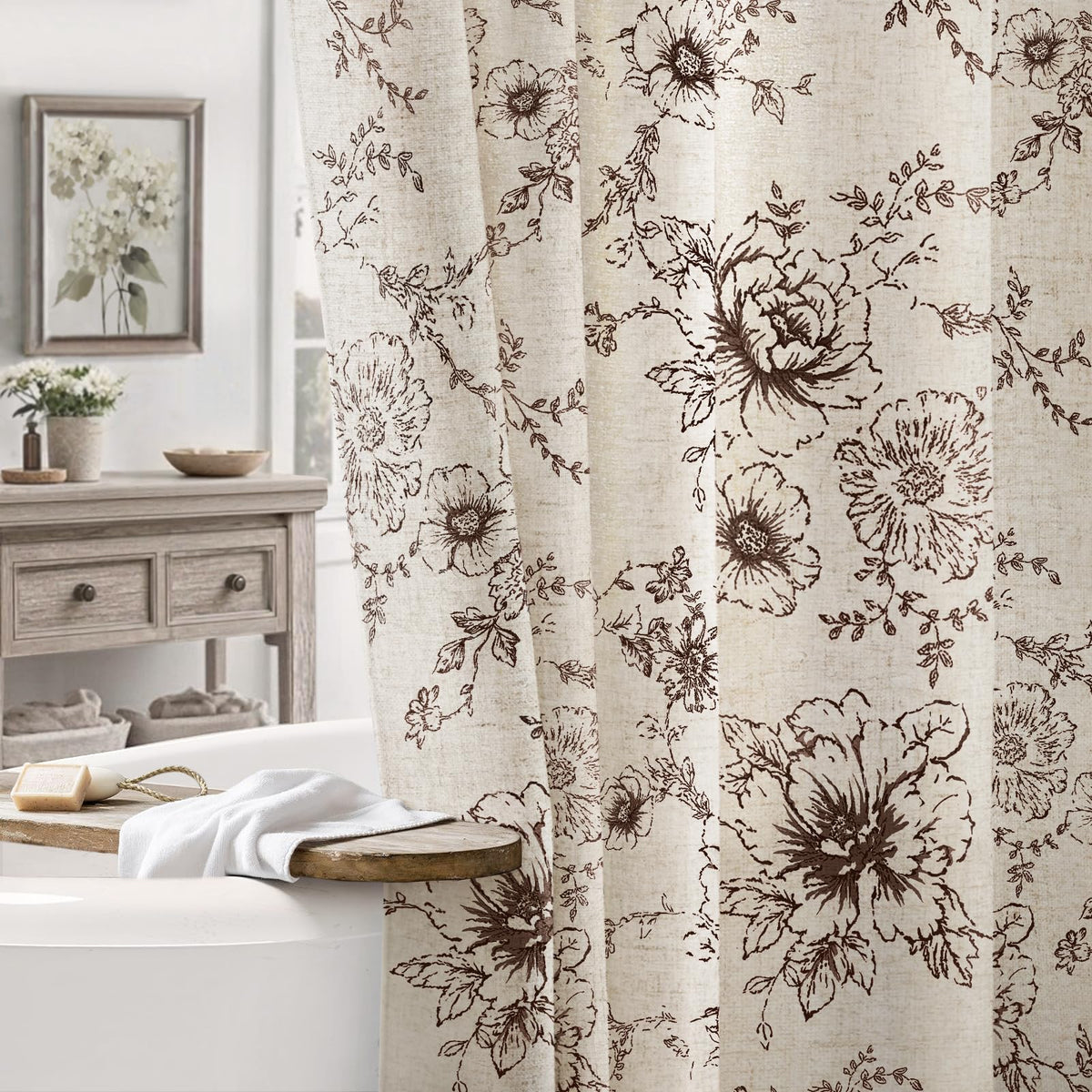 NDDYCU farmhouse floral shower curtain close-up bloom pattern adds vintage charm.