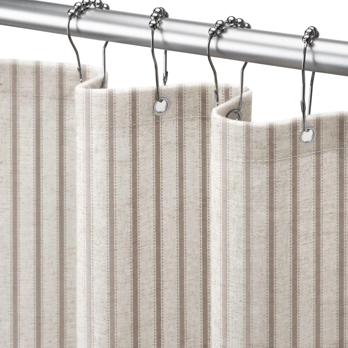 NDDYCU Farmhouse Stripe Shower Curtain close-up texture enhances rustic bathroom style.