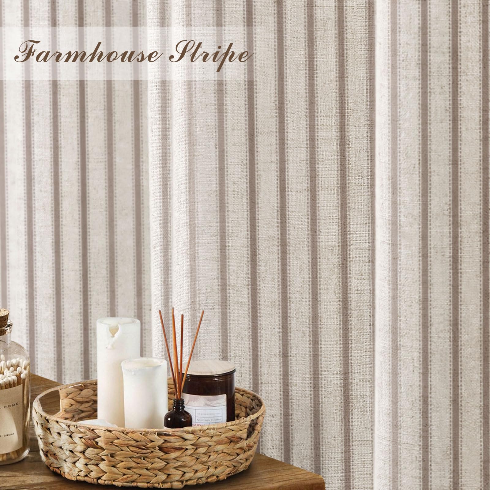 NDDYCU Farmhouse Stripe Shower Curtain with rust-resistant grommets ready for install.