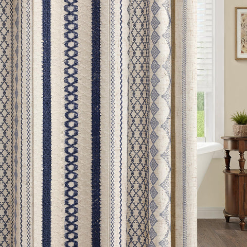 NDDYCU Nave Blue Boho curtain sized 72 by 72 inches for standard showers.