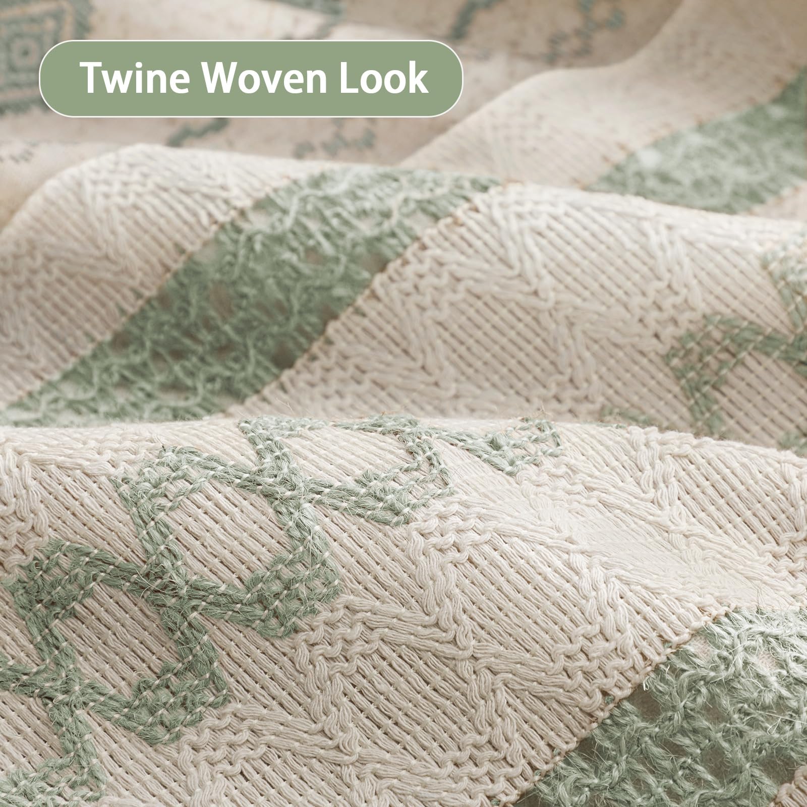 NDDYCU twine-centered woven detail adds rustic character to the curtain.