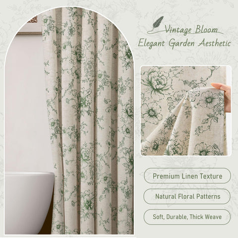 NDDYCU Farmhouse Floral Linen Curtain sage-toned print boosts rustic bathroom style.