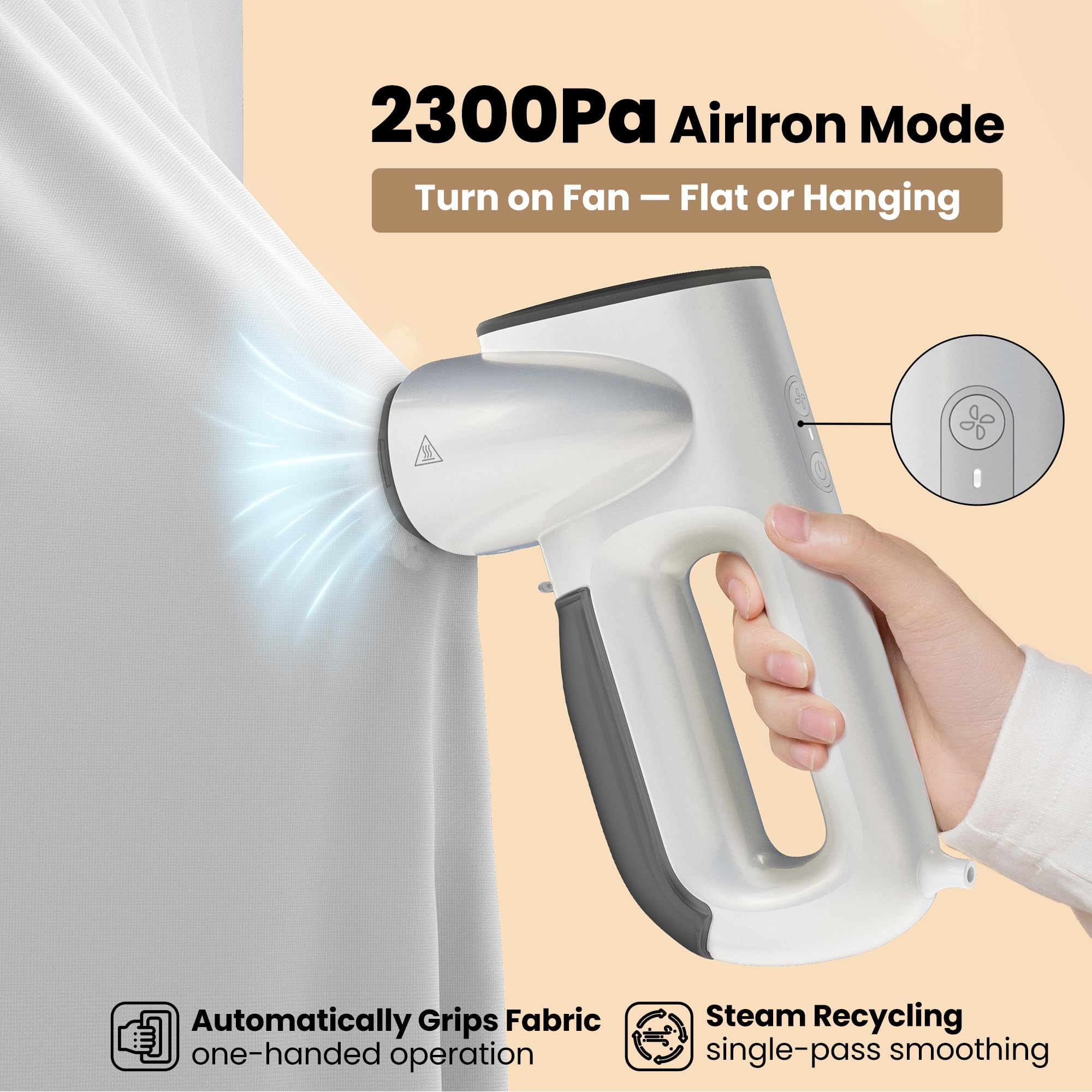 Neakasa Magic 1 hanging usage demonstrates vertical steaming with fabric grip