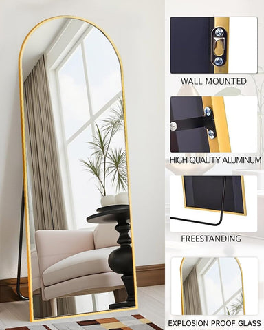 NEARBYSD aluminum-frame full-length mirror with durable gold finish
