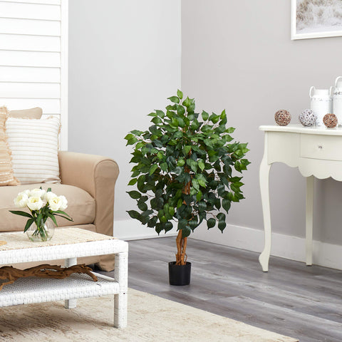 Nearly Natural 36in ficus tree, easy maintenance, dust with a soft cloth.