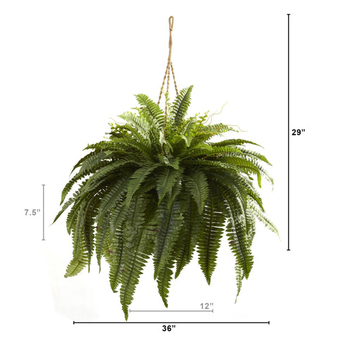 Nearly Natural Boston Fern indoors, adding vibrant greenery to a room.