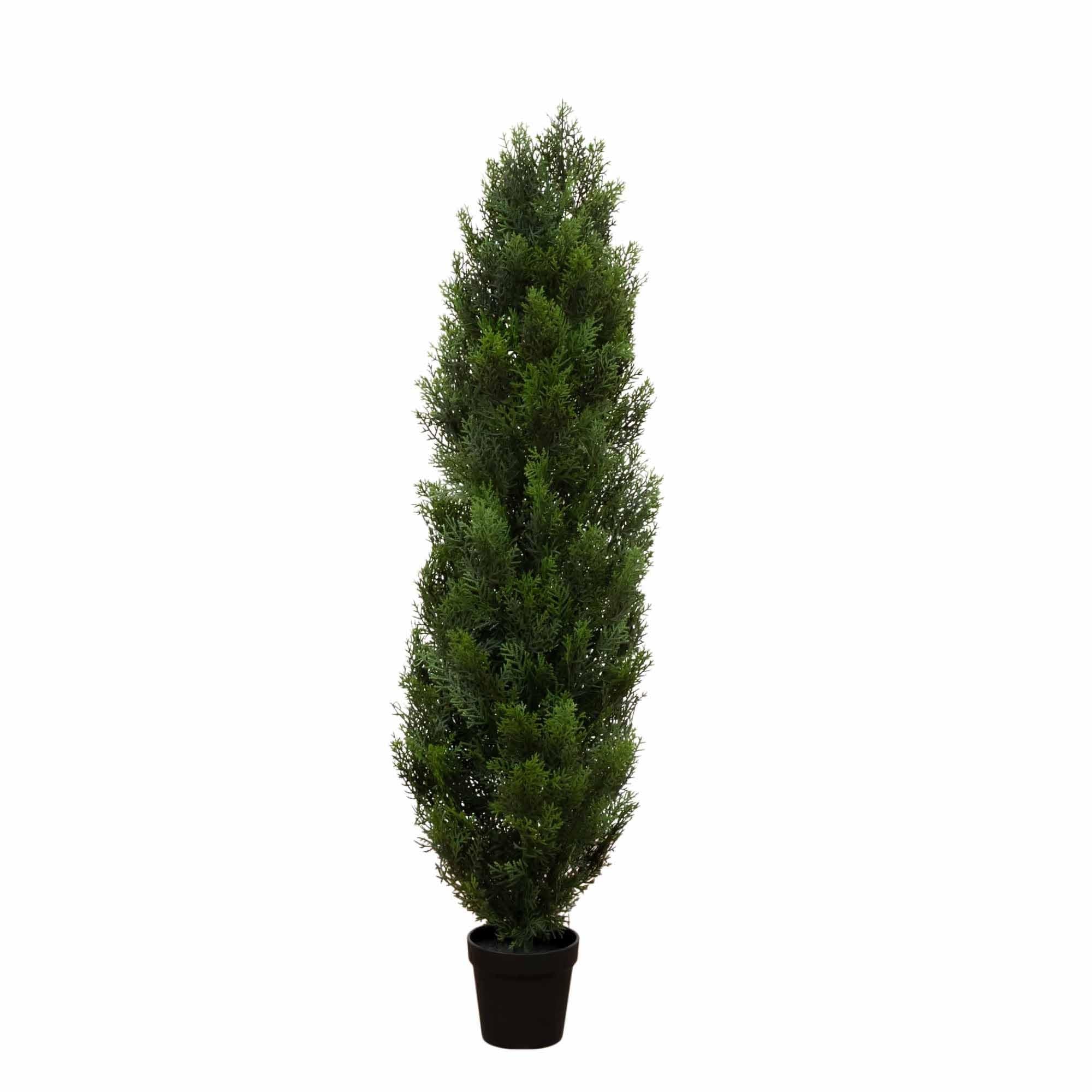Nearly Natural Cedar Pine tree outdoors in planter on porch for year-round greenery.
