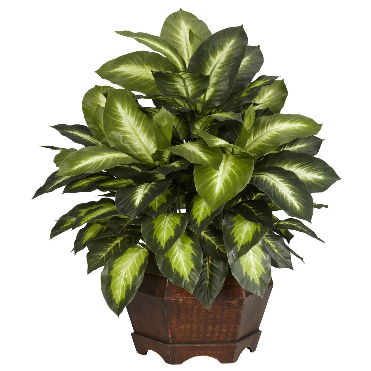 Nearly Natural 24in Dieffenbachia in hexagon base enhances any room with lasting greenery.