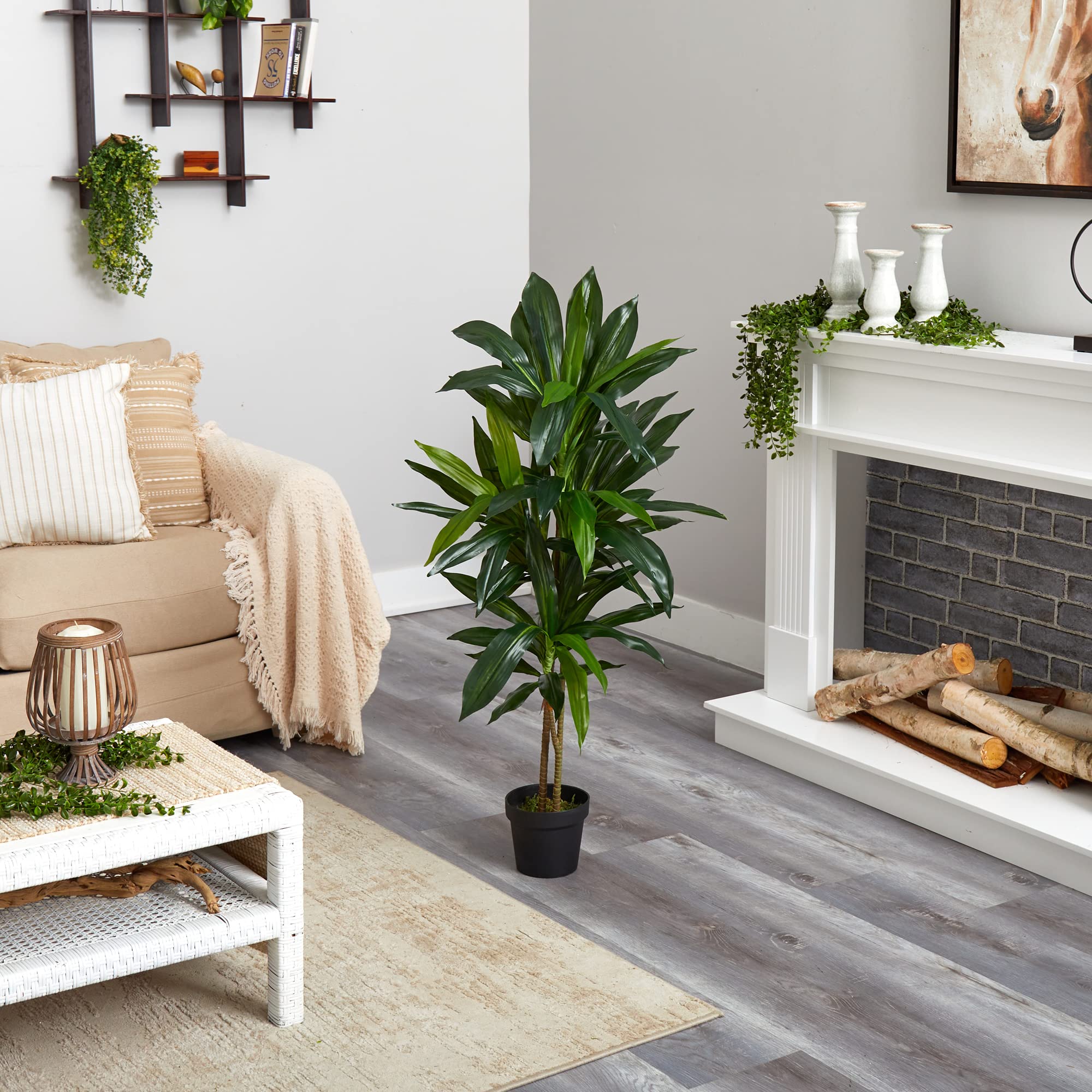 Nearly Natural dracaena 48in silk plant height to elevate interiors.