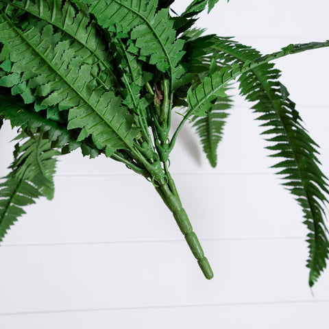 Nearly Natural faux fern closeup reveals 67 lifelike fronds and texture.