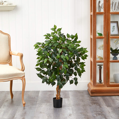 Nearly Natural natural wood trunk detail adds realism to this ficus centerpiece.