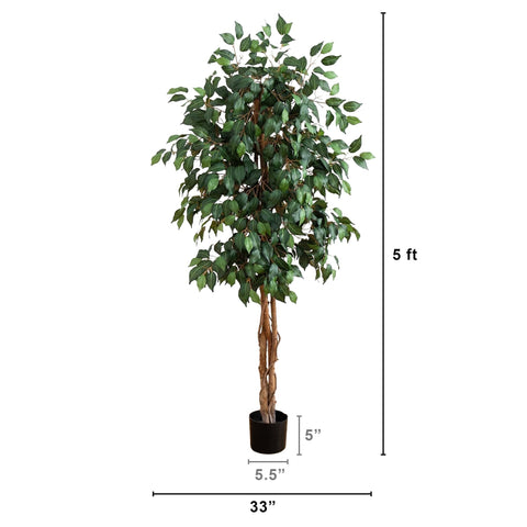 Office decor with Nearly Natural ficus tree for welcoming ambience.