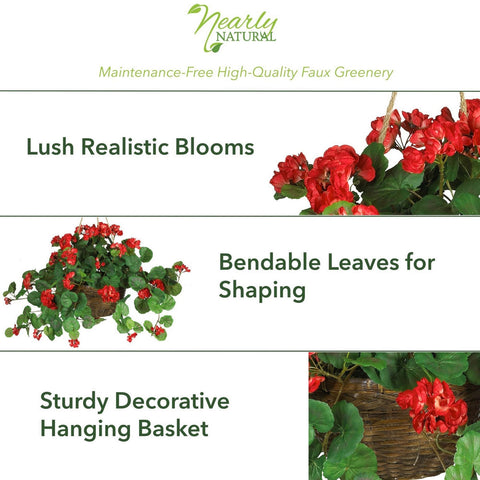 Nearly Natural geranium full display ideal for indoor environments.