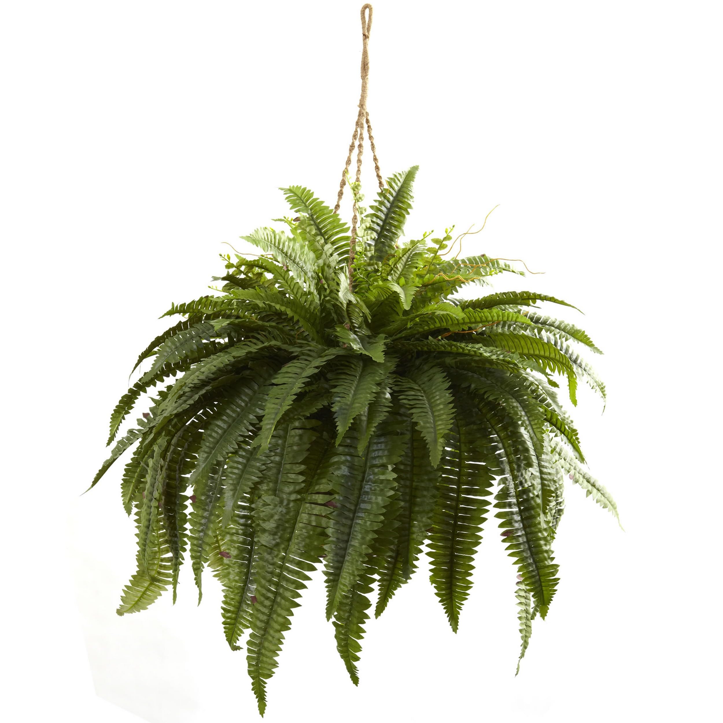 Nearly Natural Giant Boston Fern hanging basket; lush greenery for indoor decor.