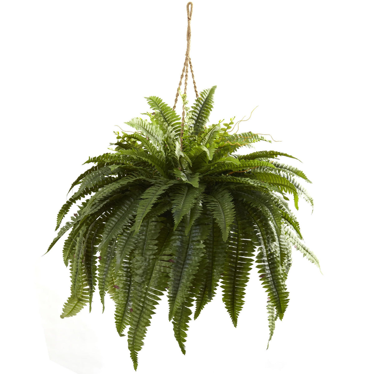 Nearly Natural Giant Boston Fern hanging basket; lush greenery for indoor decor.