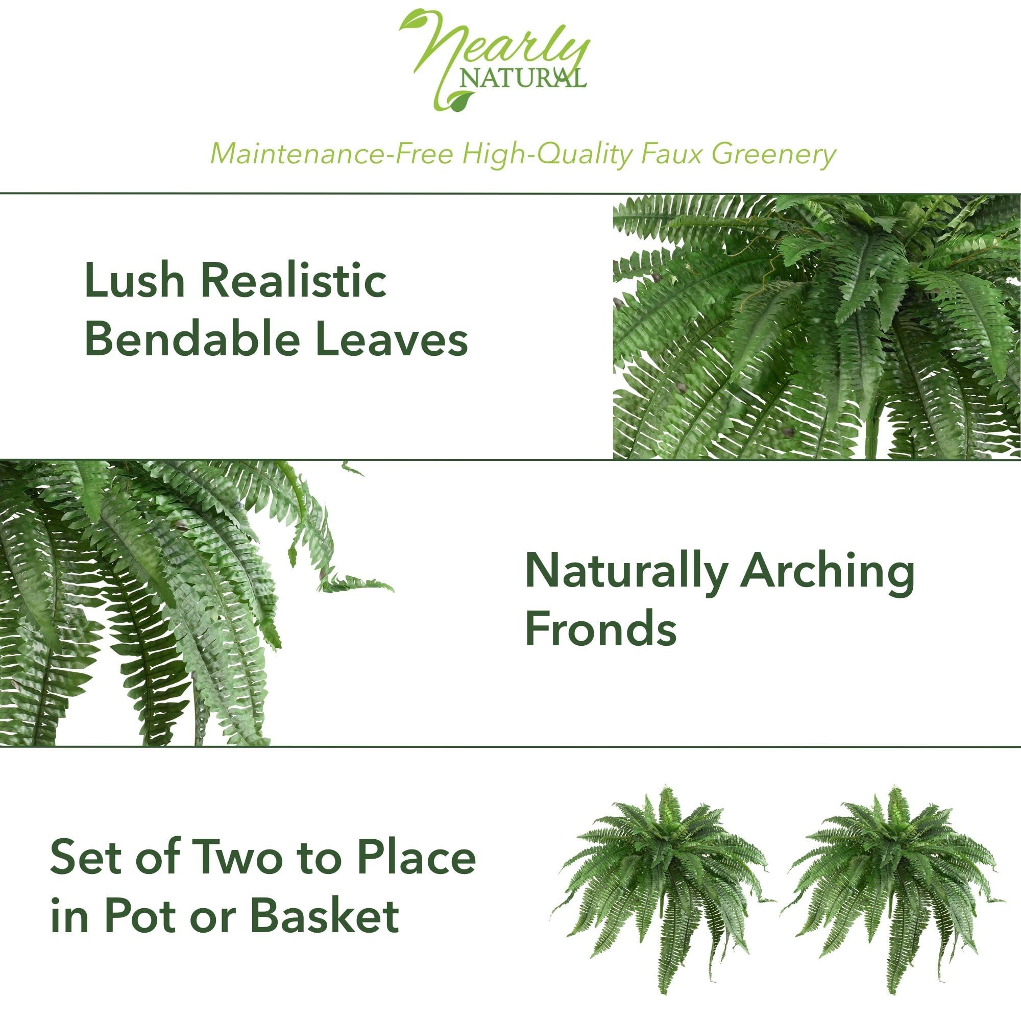 Nearly Natural indoor fern arrangement hangs in offices for a fresh look.