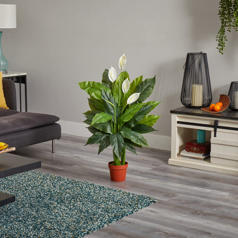 Nearly Natural Peace Lily 42in with green foliage adds year-round greenery.