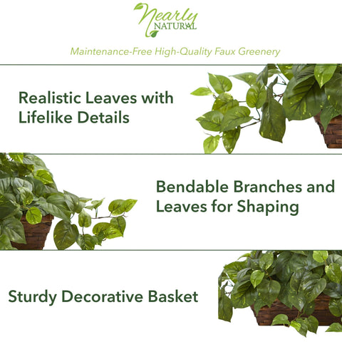 Nearly Natural pothos ivy in ledge basket boosts entryway appeal with easy style.