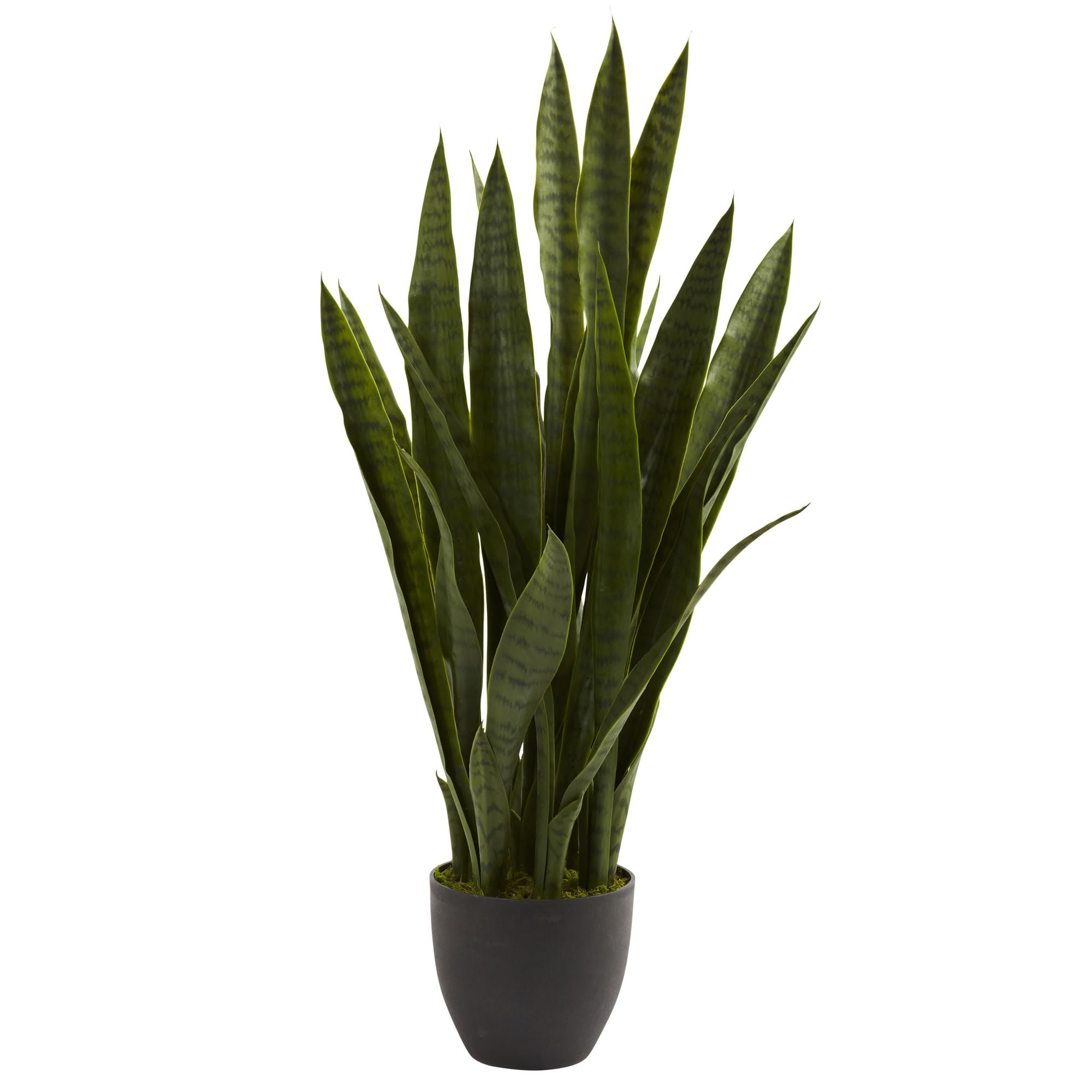 Nearly Natural snake plant in black planter adds year-round style to any room.