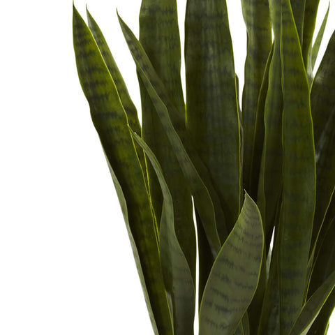 Nearly Natural full-height snake plant arrangement for desks and shelves.