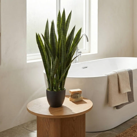 Nearly Natural 35in sansevieria greenery stands tall for office decor.